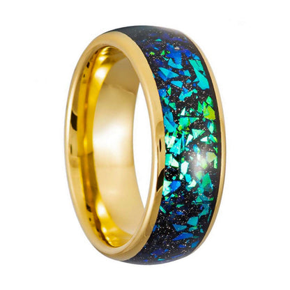 Blue Opal Galaxy Inlaid Gold Tungsten Men's Wedding Band