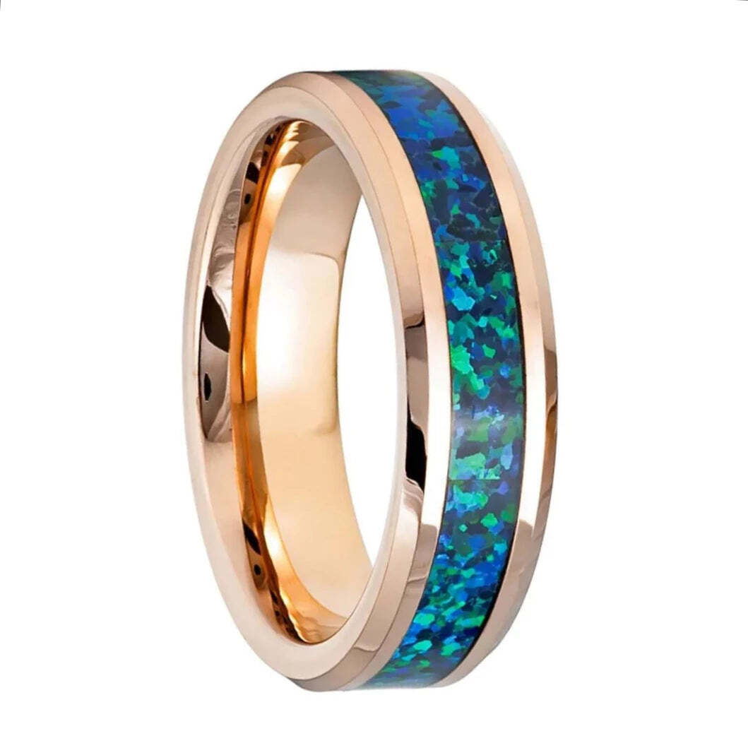 Blue Opal Inlaid Rose Gold Tungsten Men's Wedding Band Vansweden