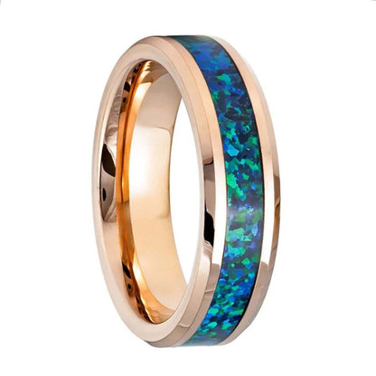 Blue Opal Inlaid Rose Gold Tungsten Men's Wedding Band