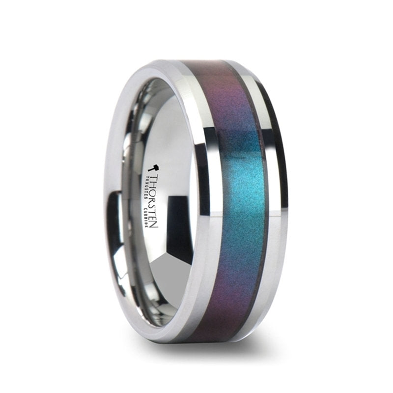 Blue & Purple Color Changing Inlaid Tungsten Couple's Matching Wedding Band Set