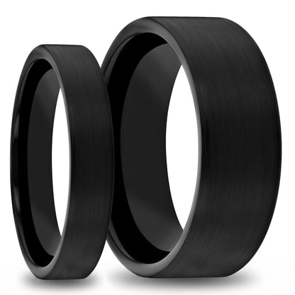 Matte Black Tungsten Couple's Matching Wedding Band Set