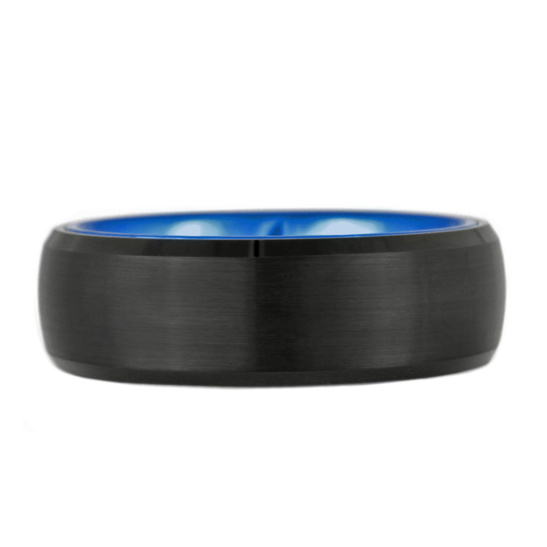 Brushed Black Tungsten Men's Wedding Band with Contrasting Blue Interior