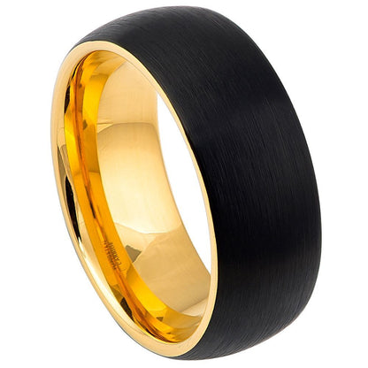 Brushed Black Tungsten Men's Wedding Band with Contrasting Yellow Gold Interior