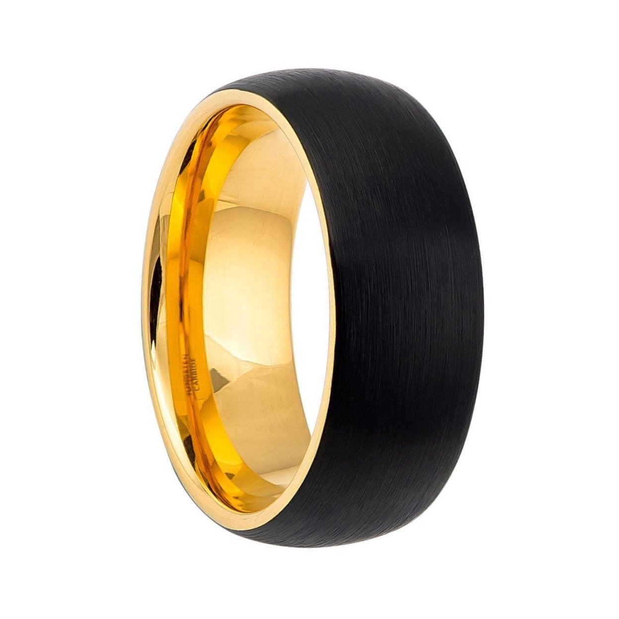 Brushed Black Tungsten Men's Wedding Band with Contrasting Yellow Gold Interior