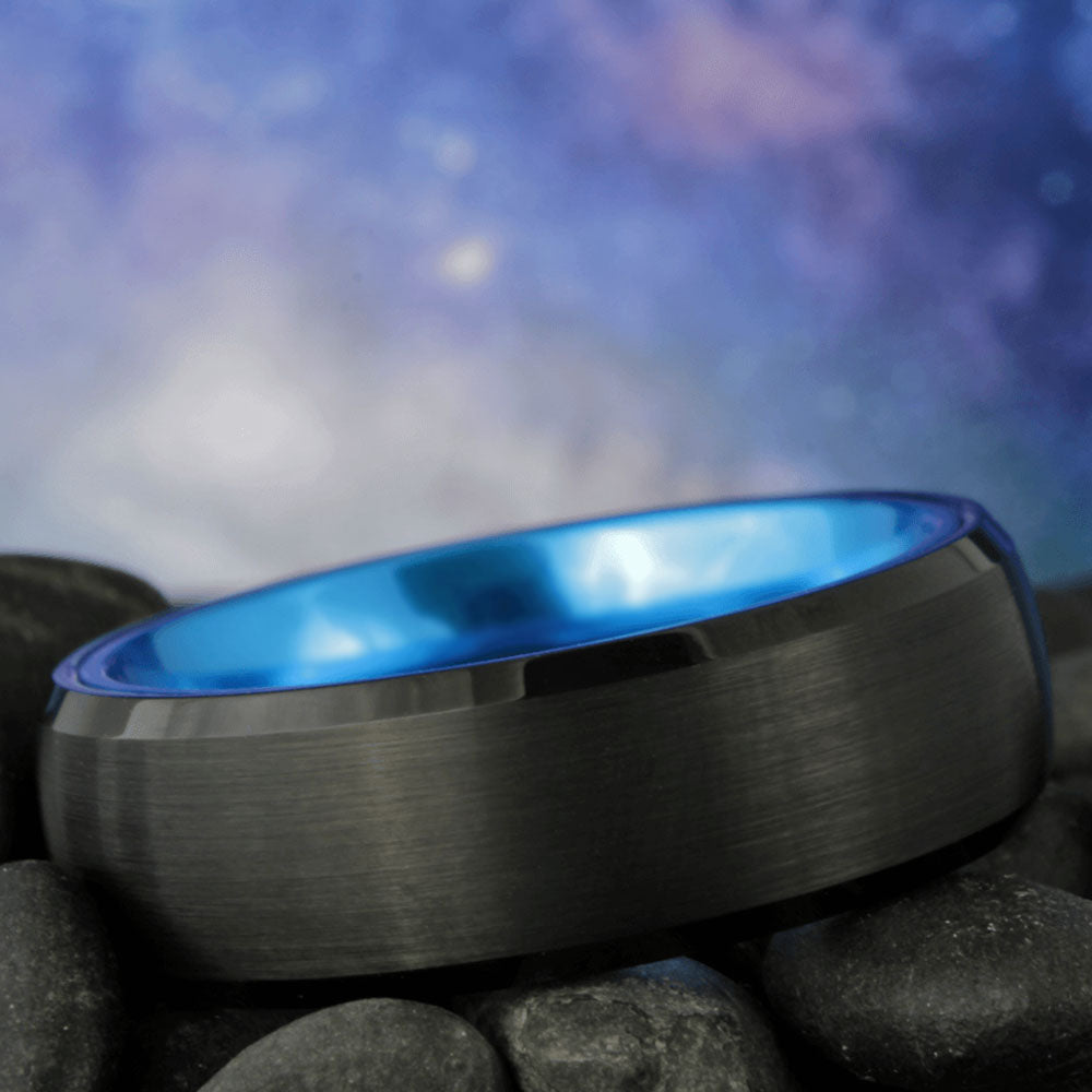 Brushed Black Tungsten Men's Wedding Band with Contrasting Interior