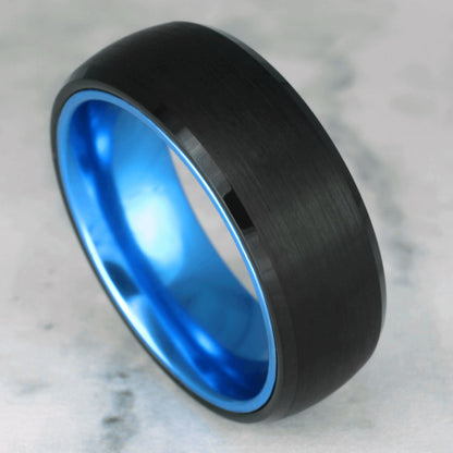 Brushed Black Tungsten Men's Wedding Band with Contrasting Interior