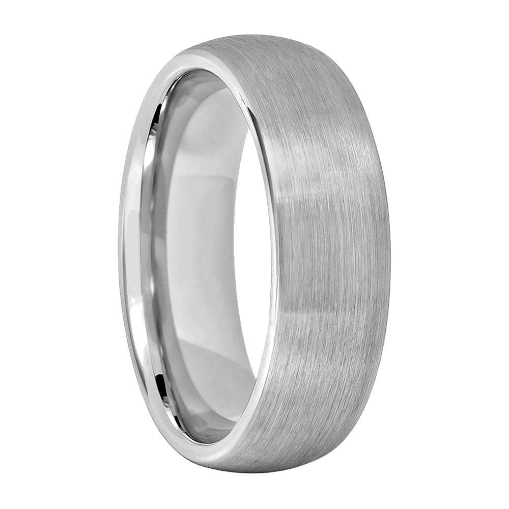 Brushed Domed White Tungsten Wedding Band