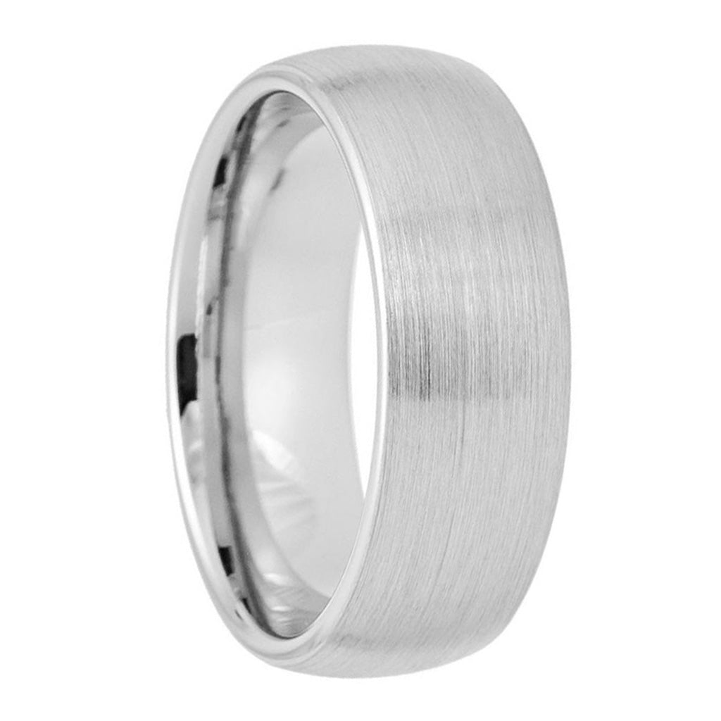 Brushed Domed White Tungsten Wedding Band