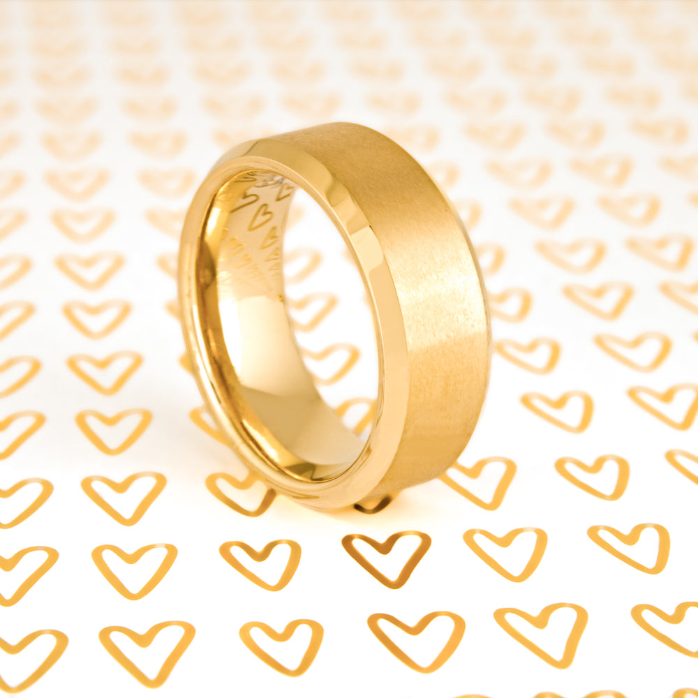 Brushed Gold Plated Tungsten Couple's Wedding Band Set