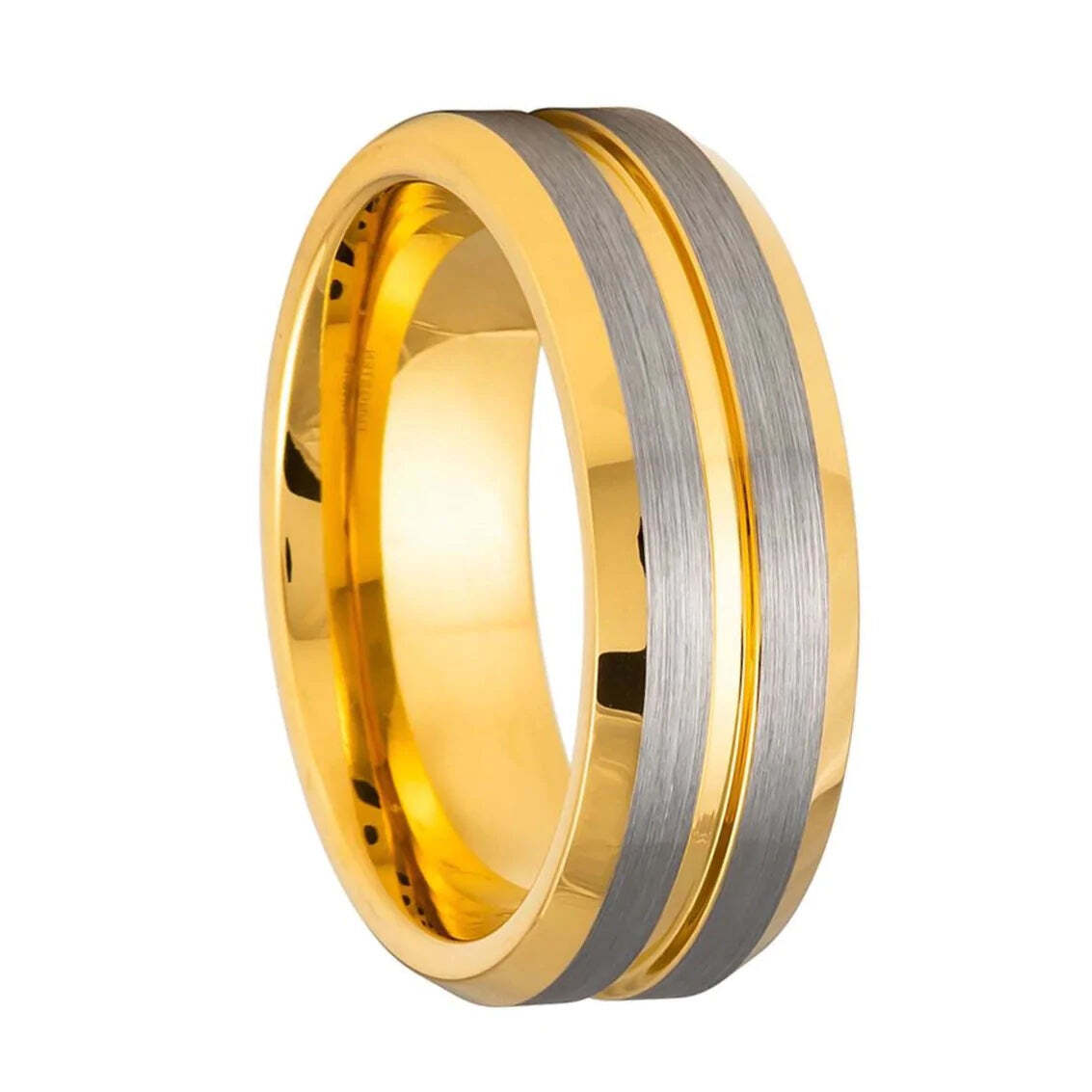 Brushed Grooved Gold Tungsten Men's Wedding Band