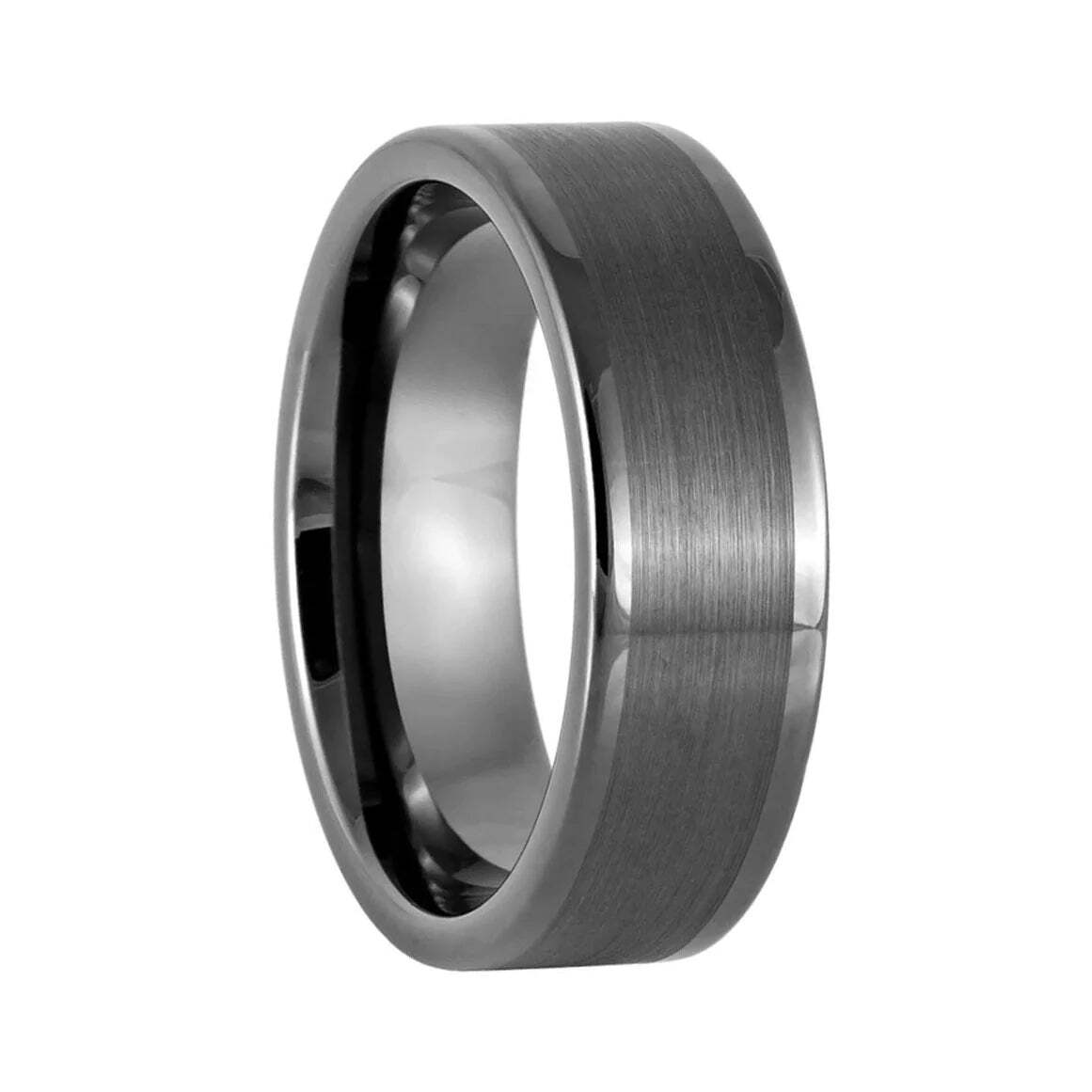 Brushed Gunmetal Gray Tungsten Men's Wedding Band with Polished Edges