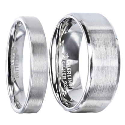 Brushed Sterling Silver Couple's Matching Wedding Band Set