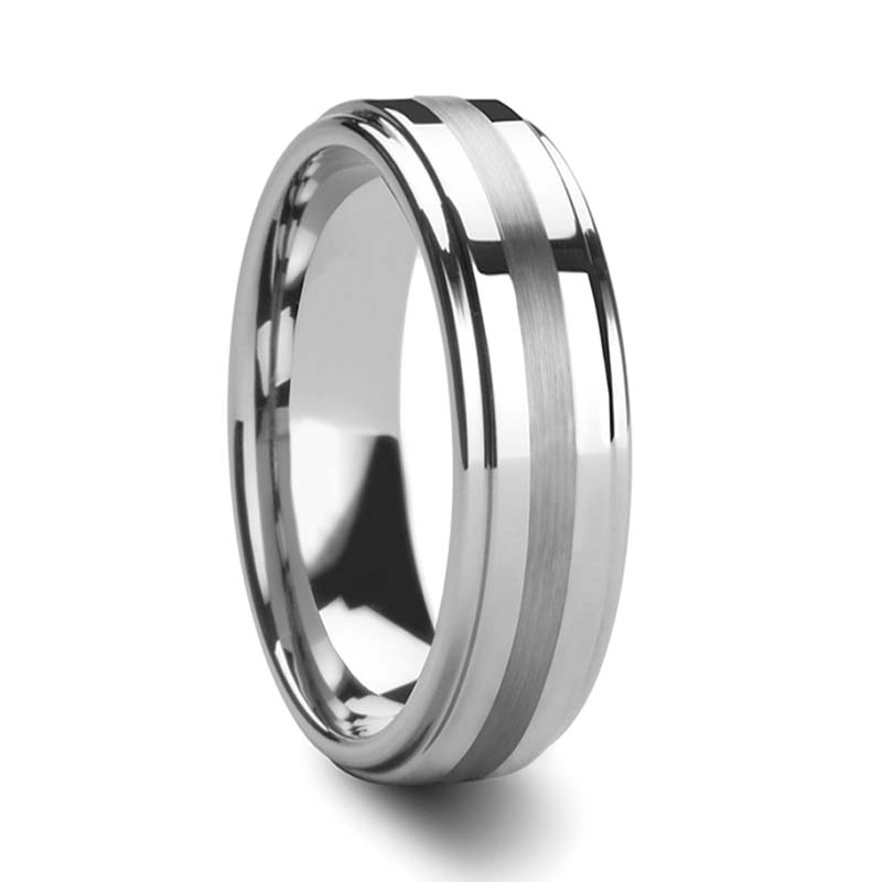 Brushed Stripe Tungsten Men's Wedding Band