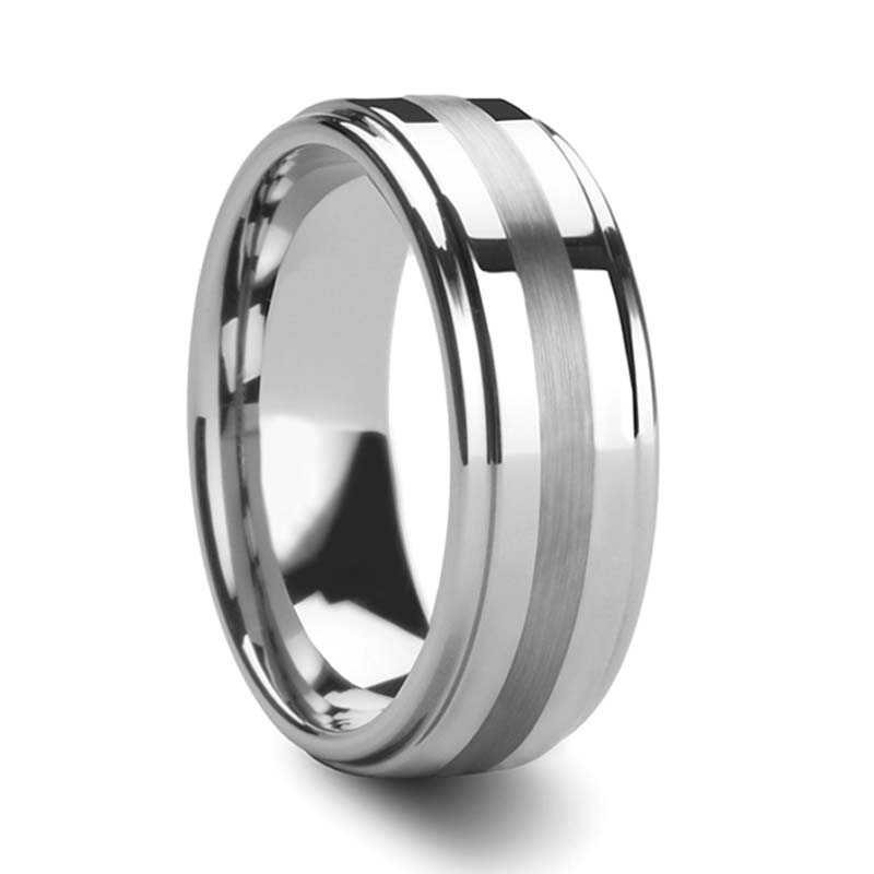 Brushed Stripe Tungsten Men's Wedding Band