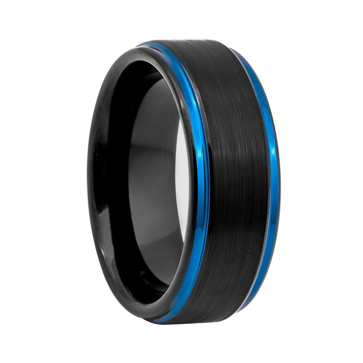 Brushed Tungsten Men's Wedding Band with Blue Edges
