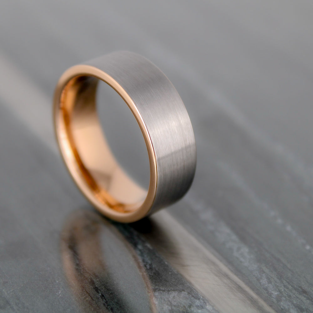 8mm Tungsten Carbide Wedding Band - Brushed Rose Gold Center - Men's Or Women's