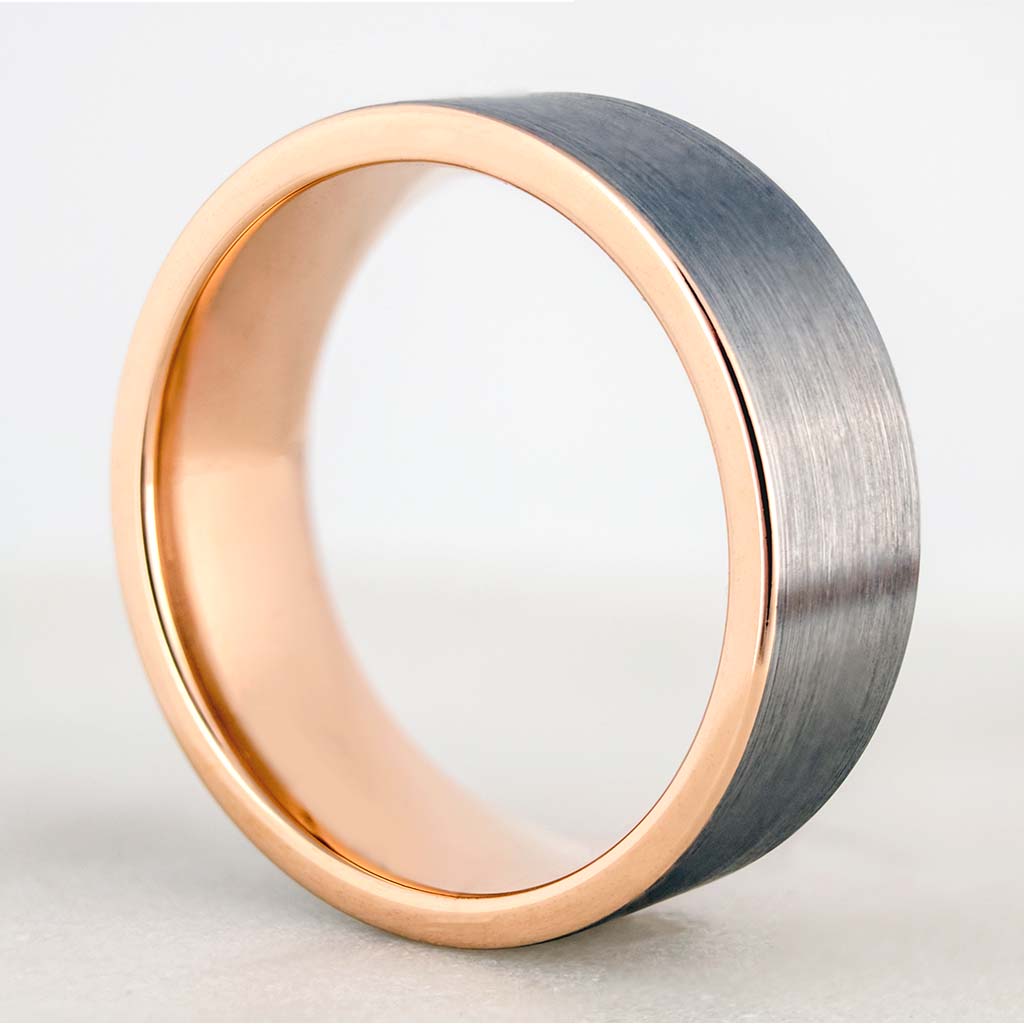 Brushed Tungsten Men's Wedding Band with Contrasting Rose Gold Interior