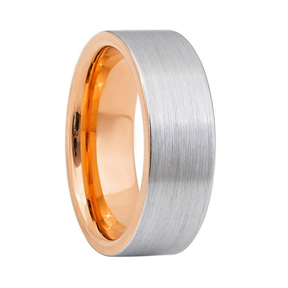 Brushed Tungsten Men's Wedding Band with Contrasting Rose Gold Interior
