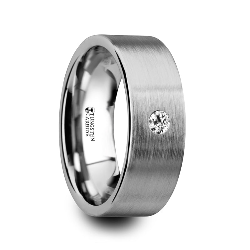 Brushed Tungsten Men's Wedding Band with Diamond
