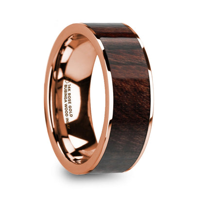 Bubinga Wood Inlay 14k Rose Gold Men's Wedding Band