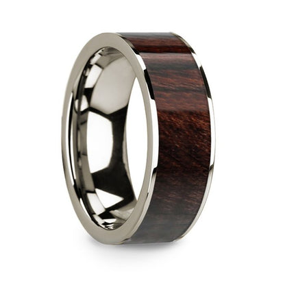 Bubinga Wood Inlay 14k White Gold Men's Wedding Band