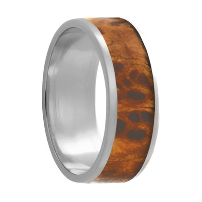 Burl Wood Inlay 14k White Gold Wedding Band