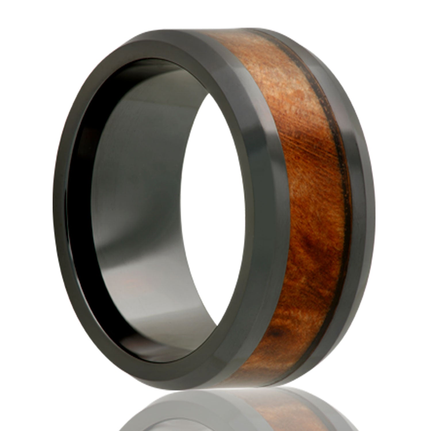 Burl Wood Inlay Ceramic Ring