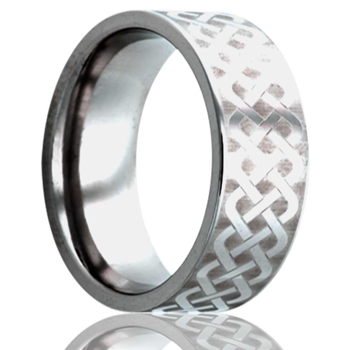 A celtic sailor's knot cobalt wedding band displayed on a neutral white background.