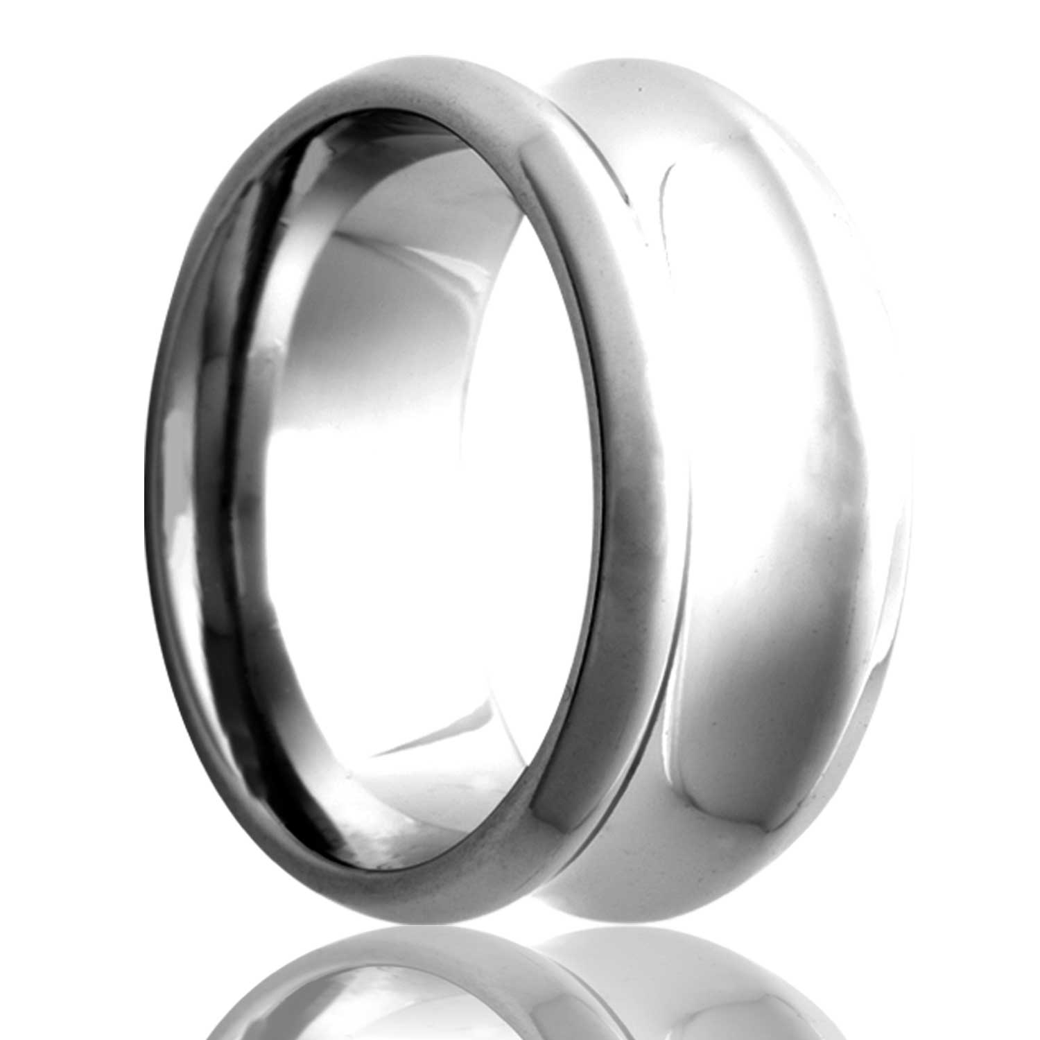 A concave cobalt wedding band with beveled edges displayed on a neutral white background.