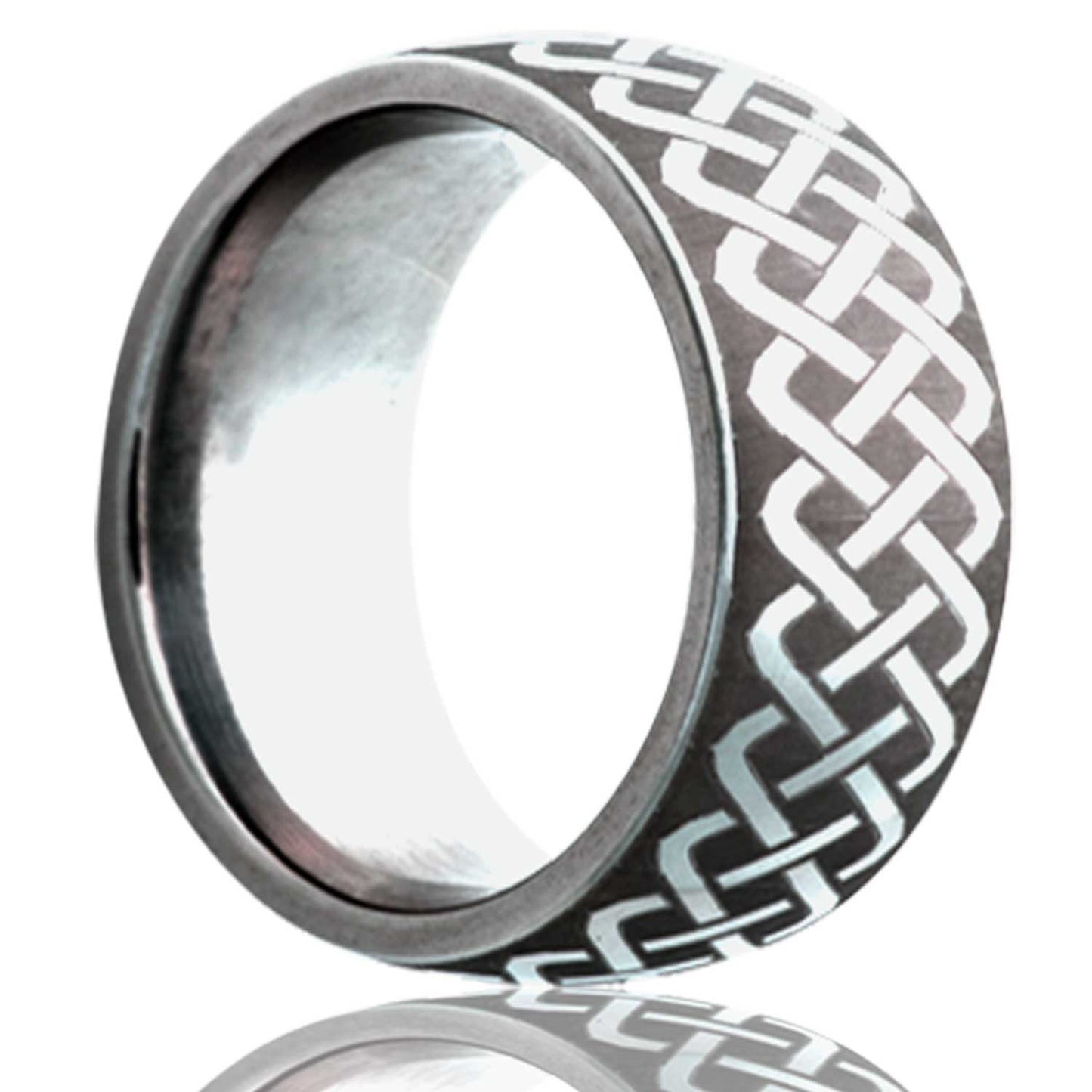 A celtic sailor's knot domed cobalt wedding band displayed on a neutral white background.
