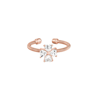 A heart shaped flexible cable ring with simulated diamonds displayed on a neutral white background.