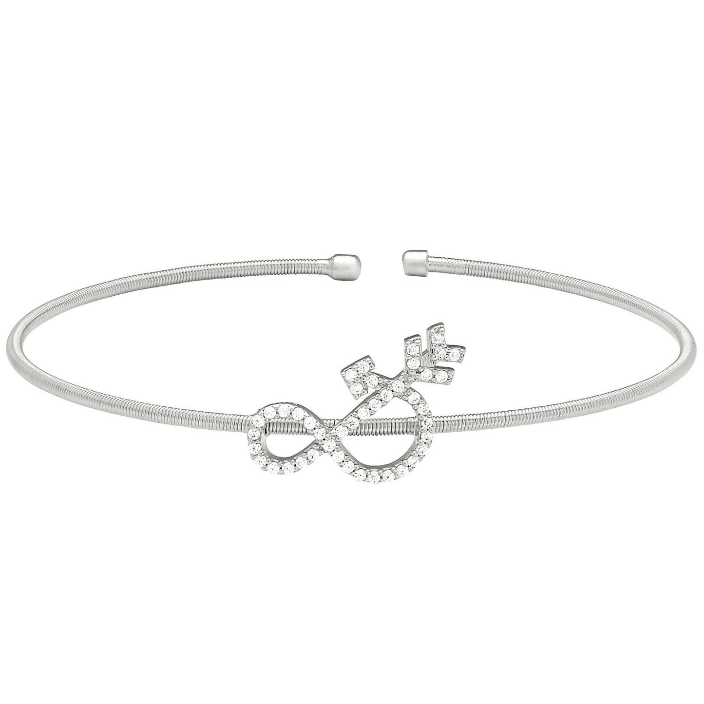 A ampersand flexible cable bracelet with simulated diamonds displayed on a neutral white background.