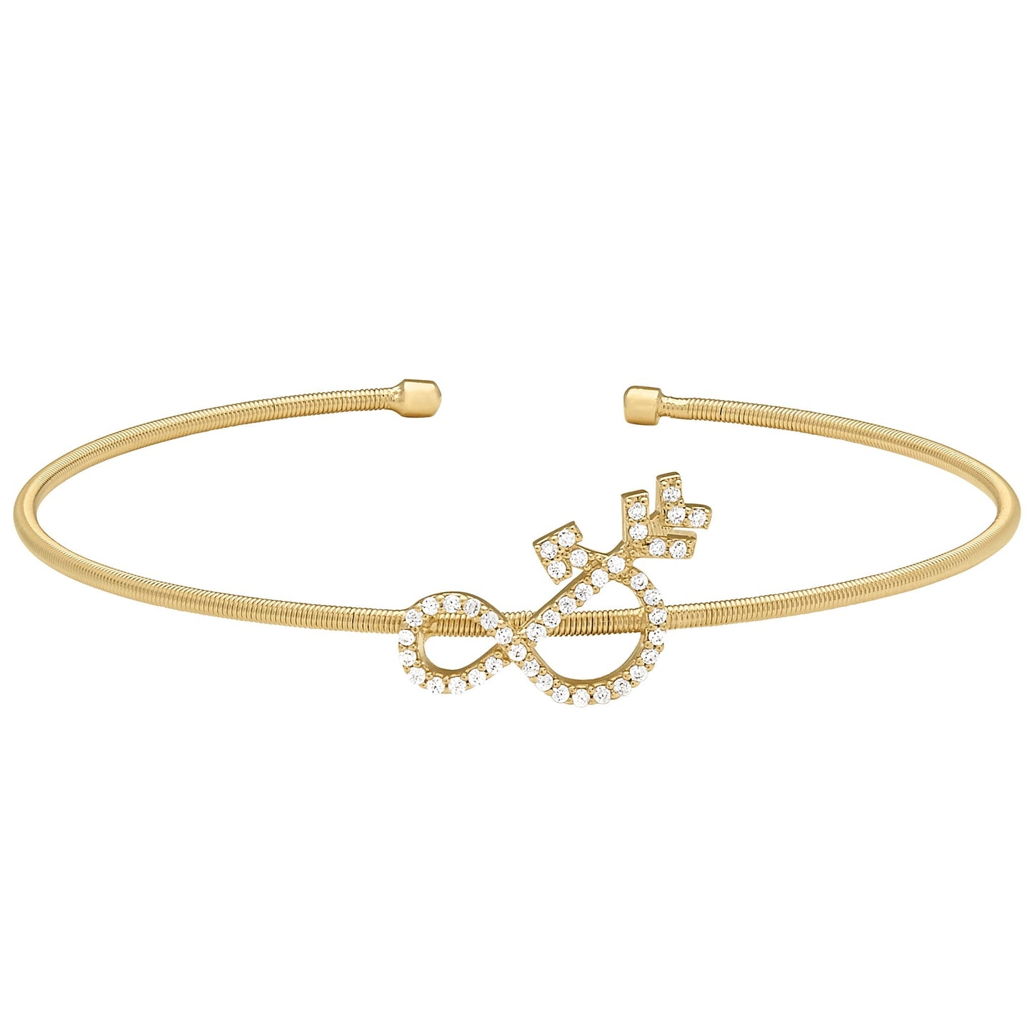 A ampersand flexible cable bracelet with simulated diamonds displayed on a neutral white background.