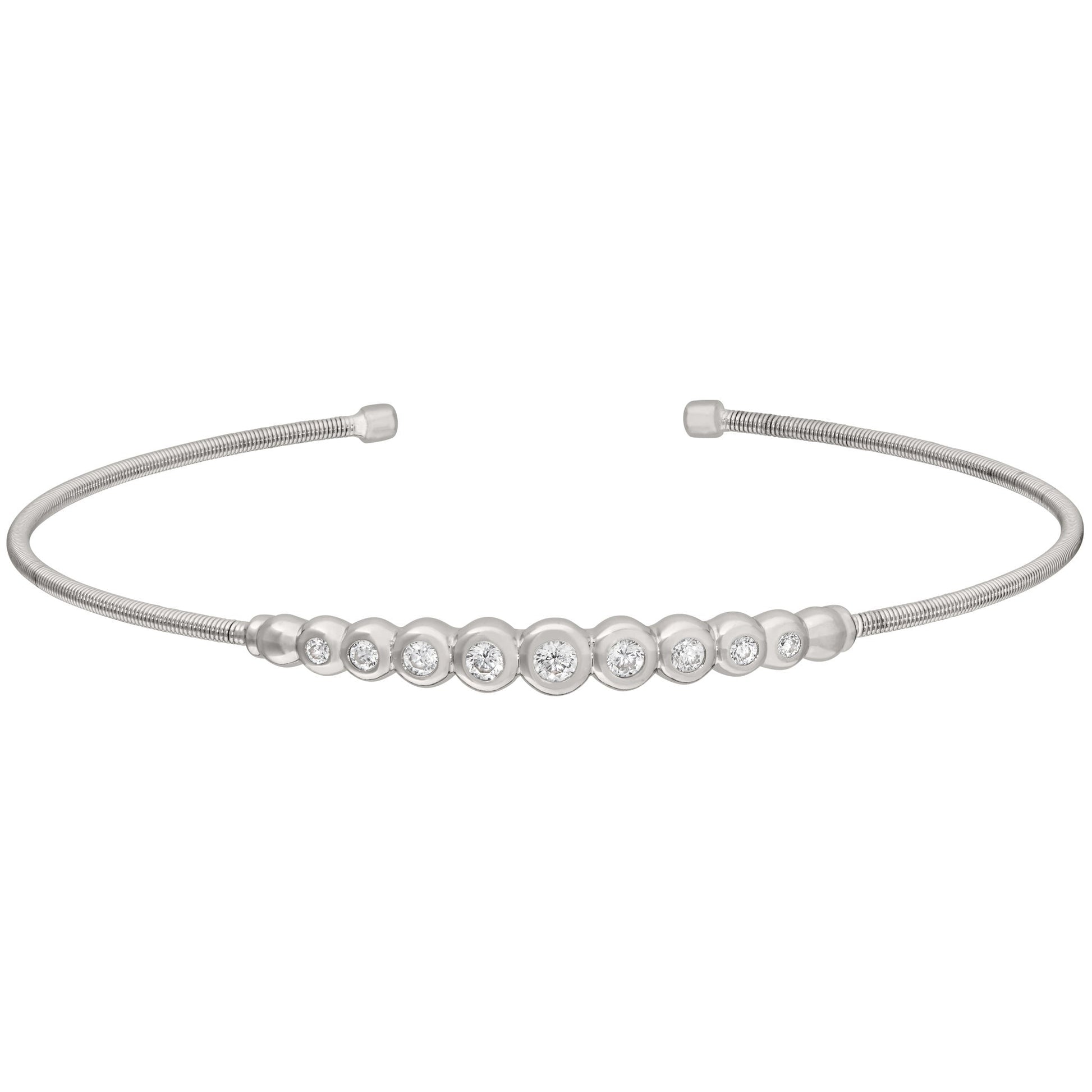 A flexible cable bracelet with graduated simulated diamonds displayed on a neutral white background.