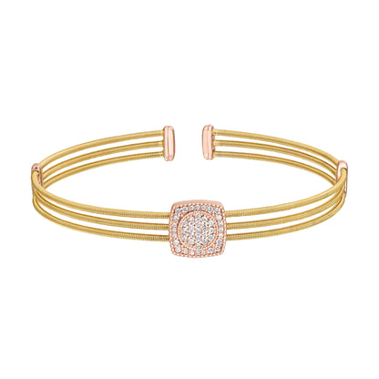 A cable bracelet with square & circle simulated diamond accent displayed on a neutral white background.