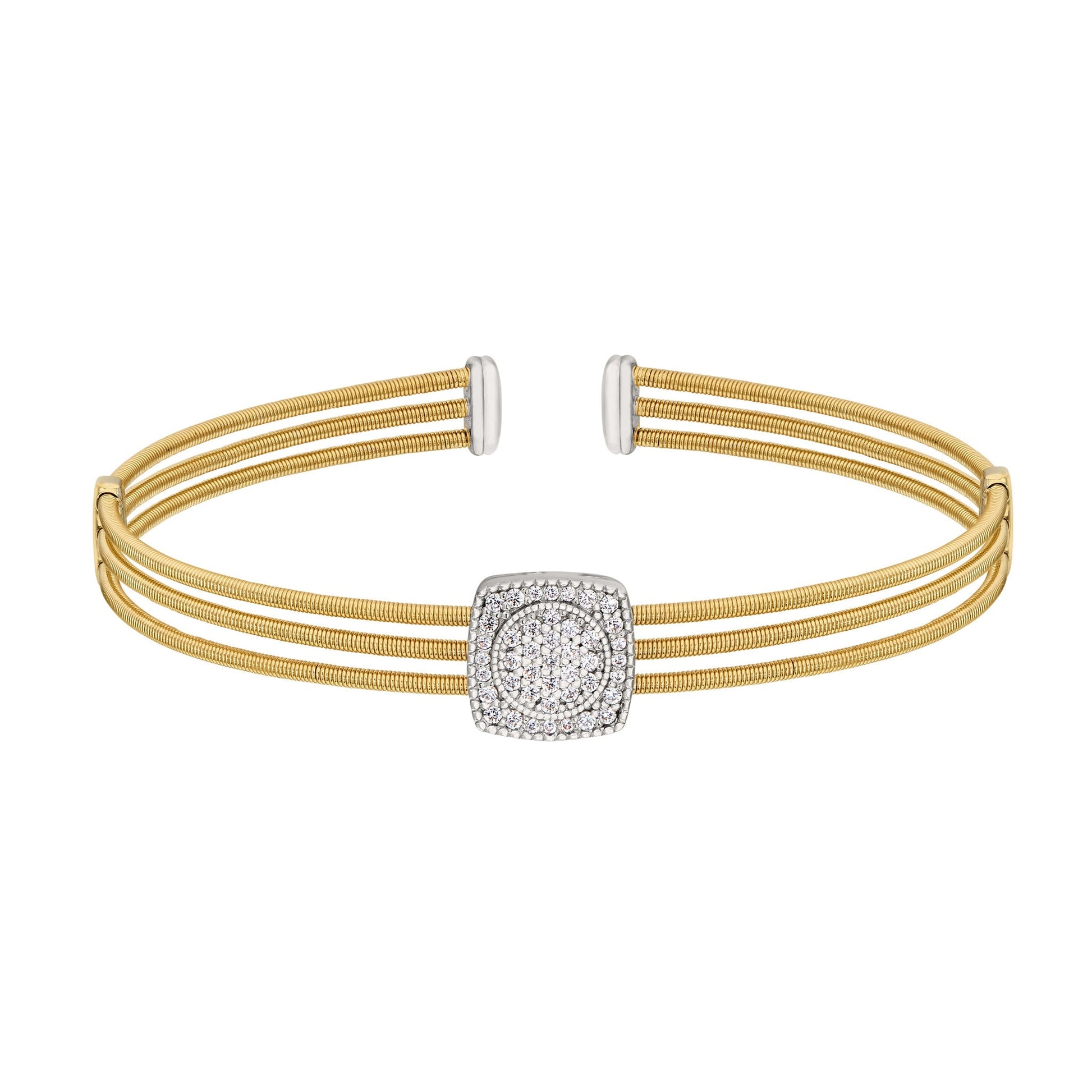 A cable bracelet with square & circle simulated diamond accent displayed on a neutral white background.