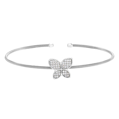 A butterfly flexible cable bracelet with simulated diamonds displayed on a neutral white background.