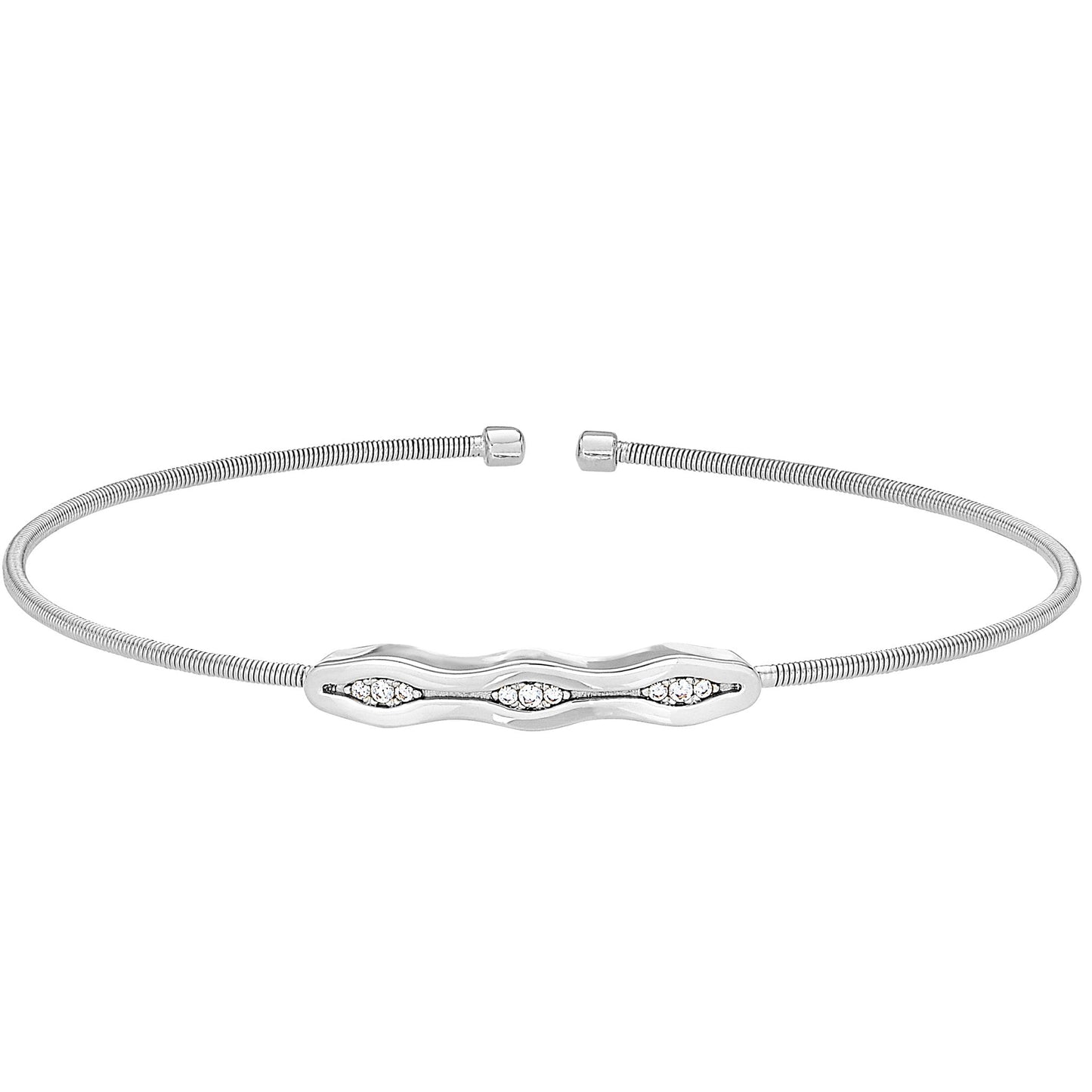 A geometric pattern flexible cable bracelet with simulated diamonds displayed on a neutral white background.