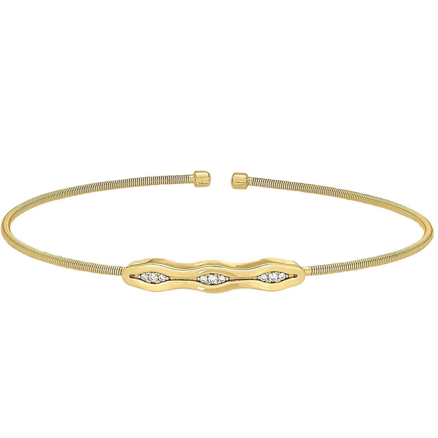 A geometric pattern flexible cable bracelet with simulated diamonds displayed on a neutral white background.