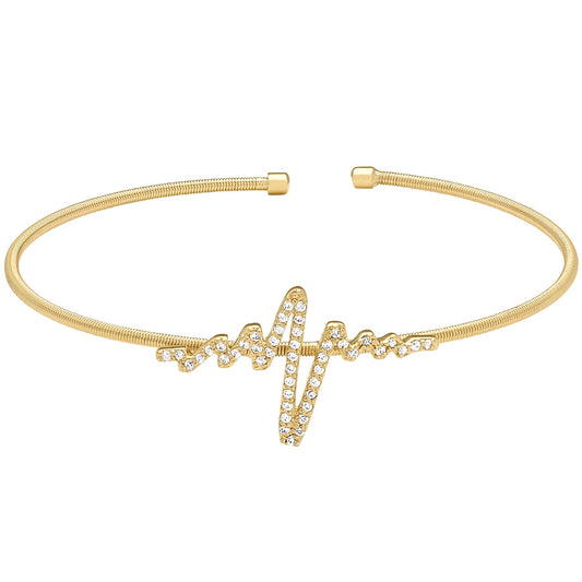 A heartbeat flexible cable bracelet with simulated diamonds displayed on a neutral white background.