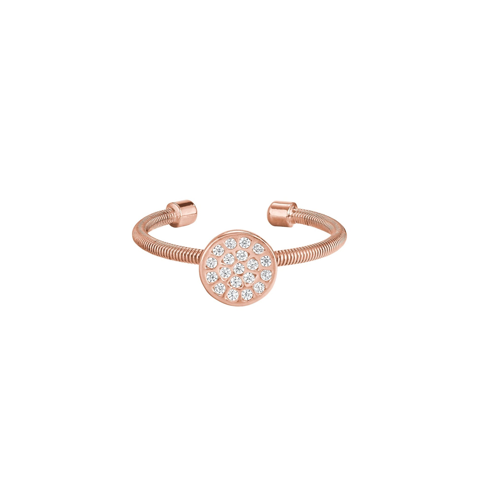 A flexible cable circle accent ring with simulated diamonds displayed on a neutral white background.