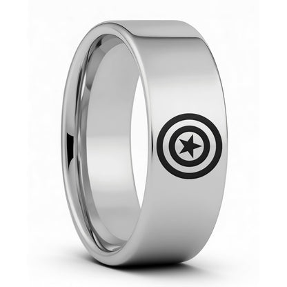 Captain America Shield Engraved Tungsten Wedding Band