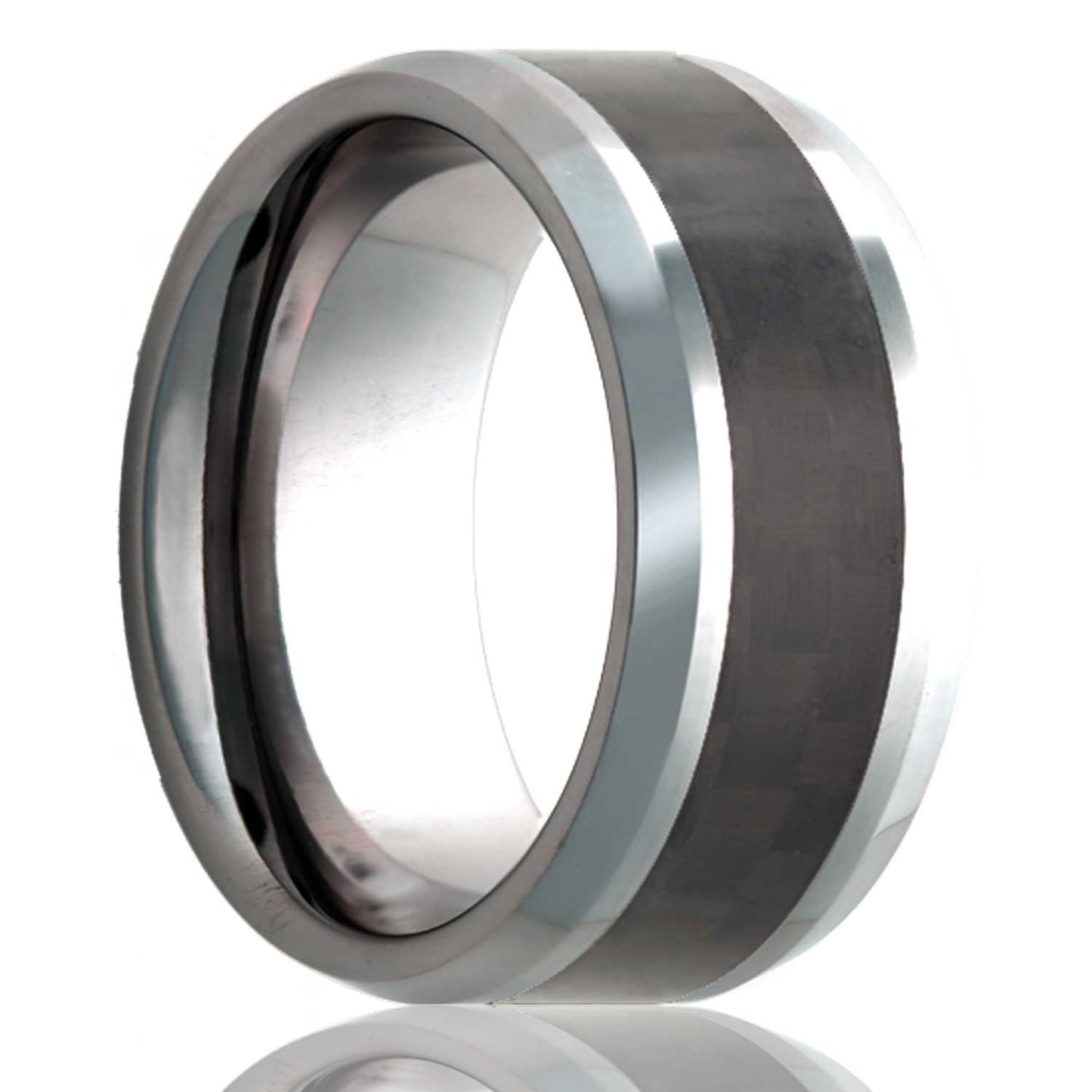 Carbon Fiber Inlay Tungsten Wedding Band with Beveled Edges
