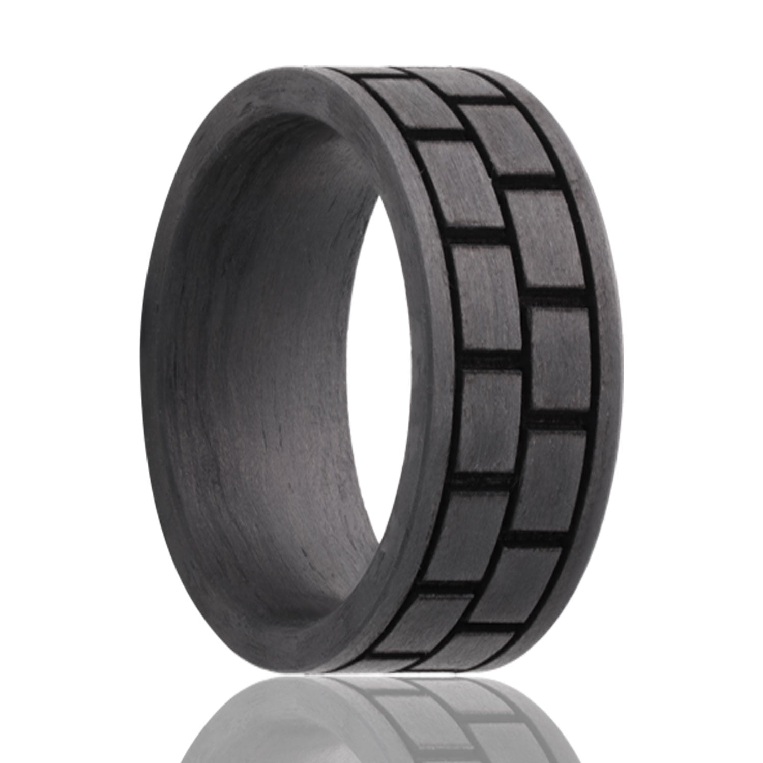 A checkered pattern carbon fiber men's wedding band displayed on a neutral white background.