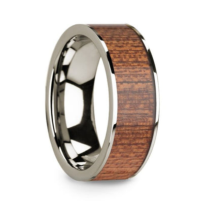 Cherry Wood Inlay 14k White Gold Men's Wedding Band