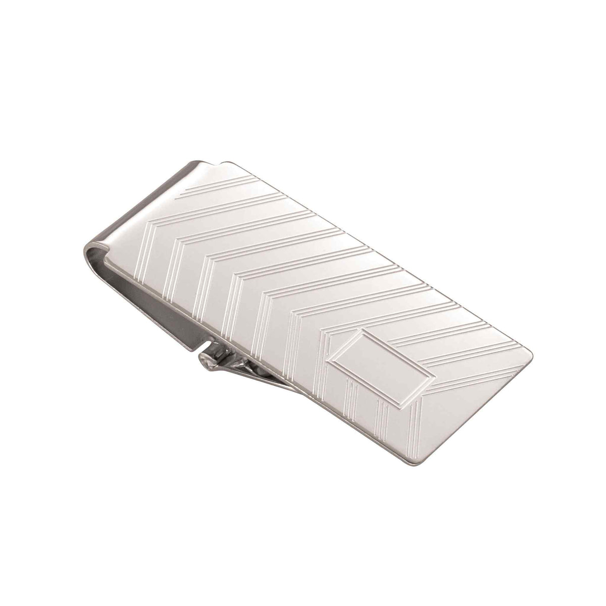 A hinged money clip displayed on a neutral white background.