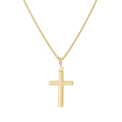 A classic cross necklace displayed on a neutral white background.