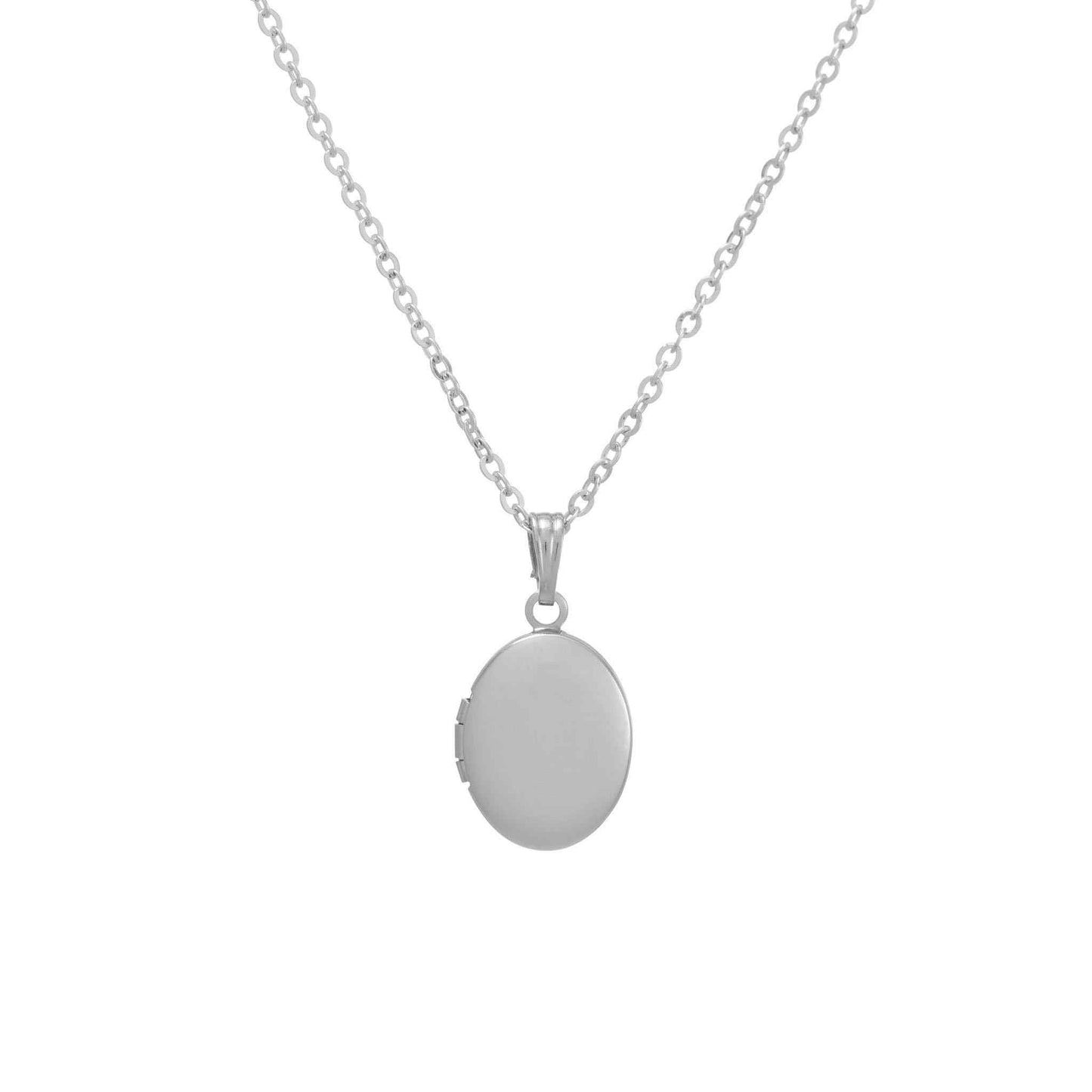A classic locket necklace displayed on a neutral white background.