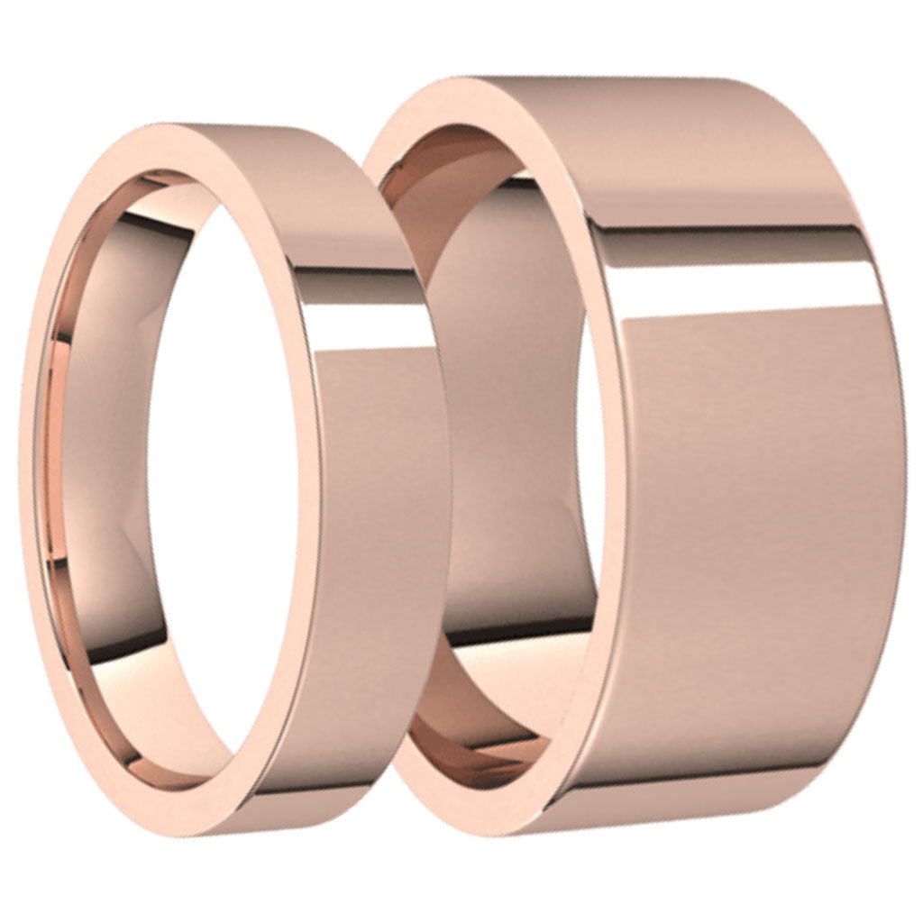 Classic Solid 14k Rose Gold Couple's Matching Wedding Band Set