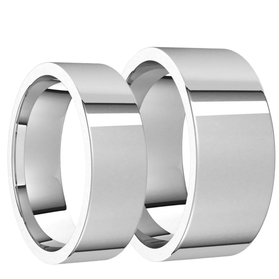 Classic Solid 14k White Gold Couple's Matching Wedding Band Set
